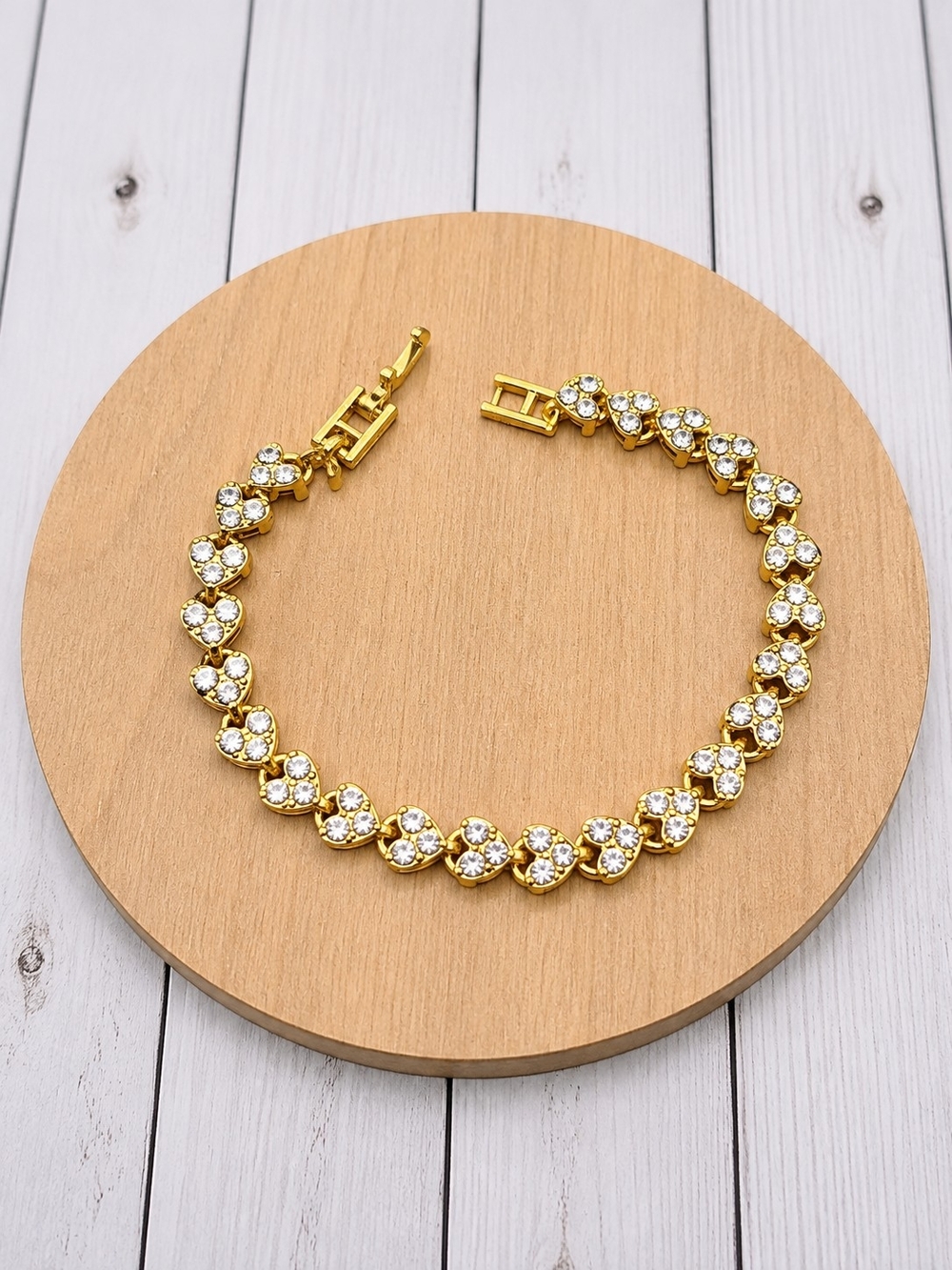 Gold Crystal Heart-Linked Bracelet - Women Jewelry